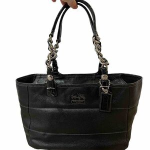 Coach Madison Tribeca East West Black Pebbled Leather Chain Strap Shoulder Bag